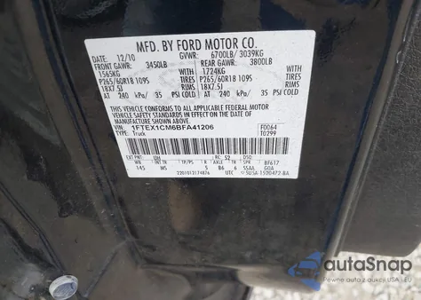 2011 Ford F-150 Xlt из США, поврежденный, VIN 1FTEX1CM6BFA41206